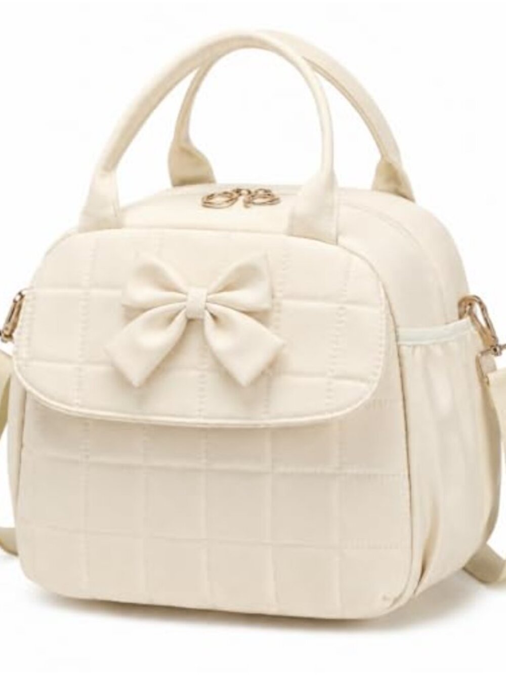 Quilted Insulated Lunch Bag Puffy Lunch Tote Adjustable Shoulder Strap